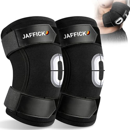 Jaffick Weightlifting Elbow Brace with Dual Adjustable Compression Strap | 1 Pair Elbow Sleeve for Bench Press, Powerlifting, Pressing, Men & Women (Black, L) - size: XL
