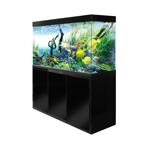 135 Gallon Glass Aquarium with Aluminum Cabinet - Including Sump for Filtration and Circulation, Plumbing, LED, Black