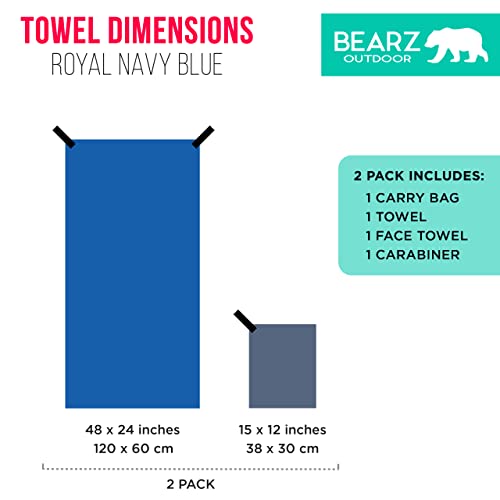 Microfiber Towel Set by BEARZ Outdoor. Microfiber Towels for Body, Workout Towel, Camp Towel, Yoga Towel, Sweat Towel, Microfiber Beach Towel, Travel Towel. Fast Drying & Compact. Free Face Towel - color: Navy Blue (2 Pack)