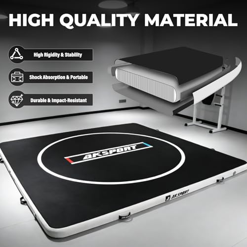 AKSPORT Inflatable Wrestling Mat 10x10FT Training Mat | 4-inch PVC cushioning|easy to clean and store|for family training, PE classes, camps and clubs，BJJ, MMA and judo practice