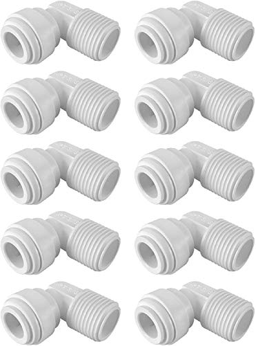 RO Tubing/Hose Connector 90 Degree Plastic Elbow Male Threaded Tube Adapter 3/8 Male Elbow X 3/8 Tubing OD Quick Connect Fitting for Water Filters/RO Systems (10, 3/8"OD*3/8"Male Thread)