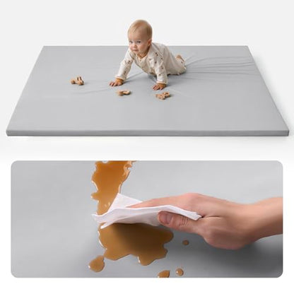 Blissful Diary Vegan Leather Baby Play Mat, 71''x59'', Light Gray - color: Light Gray, size: 71" X 59"