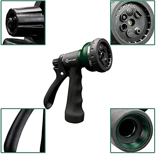AUTOMAN Garden Hose Nozzle 2PK, ABS Water Spray Nozzle with 7 Adjustable Patterns, Slip Resistant for Watering Plants, Lawn, Garden, Washing Cars, Cleaning, Showering Pets & Outdoor Fun - color: Dark Green ×2