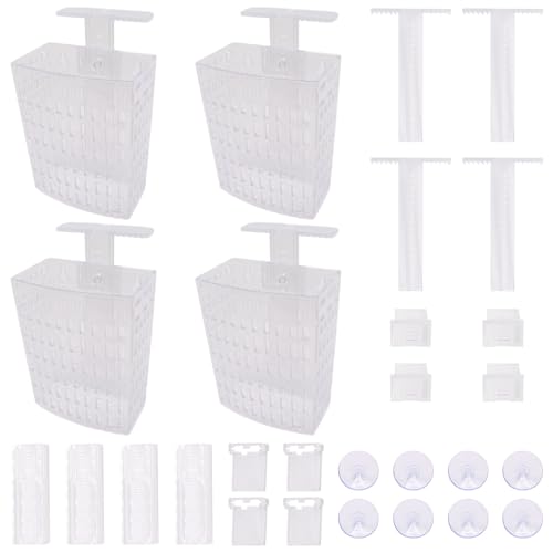 4 Pack Aquarium Plant Holder, Fish Tank Plant Basket with Extendable Hook and Suction Cup, Adjustable Planter for Aquaponic Cultivation and Aquascape Decor (Transparent) - color: Transparent