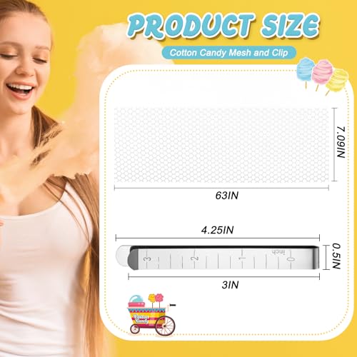 2 Sets Cotton Candy Mesh and Clip Stabilizer Kit White Reusable Cotton Candy Machine Supplies Compatible with Floss Maker for Kitchen - size: 7.1 x 63 Inches