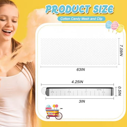 2 Sets Cotton Candy Mesh and Clip Stabilizer Kit White Reusable Cotton Candy Machine Supplies Compatible with Floss Maker for Kitchen - size: 7.1 x 63 Inches