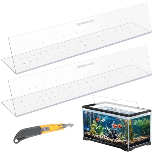 Sieral Aquarium Polycarbonate Canopy Set 2 Pcs 22.95 x 11.5 x 0.12 Inch for 33/40/55 Fish Tank with Center Brace Aquariums Cover Fish Tank Lid with a Hook Knife, Breathable Hole and Handle, Clear - color: Clear, size: 48x13in