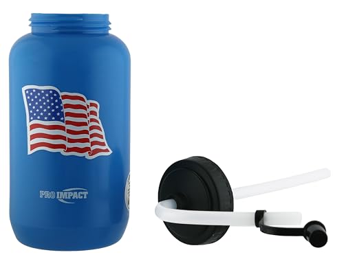 Squeezable Water Bottle Bendable Long Straw - LDPE BPA Free Plastic - Hydration for Baseball Hockey Gym MMA Yoga Boxing Cycling Softball Football Lacrosse (35.5 Oz.) - style: Blue American Flag