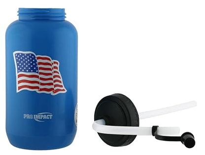 Squeezable Water Bottle Bendable Long Straw - LDPE BPA Free Plastic - Hydration for Baseball Hockey Gym MMA Yoga Boxing Cycling Softball Football Lacrosse (35.5 Oz.) - style: Blue American Flag