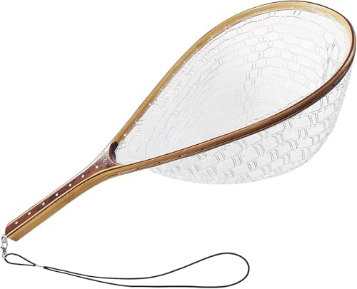 Riverruns Fly Fishing Net Landing Net Wooden Net Soft Rubber Mesh Trout Net Freshwater Saltwater Fishing Net with Safety Cord Net Gifts for Father Men - color: Straight Handle