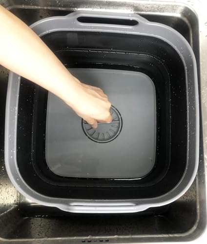 SAMMART 10L (2.64 Gallon) Collapsible Dishpan with Draining Plug - Foldable Washing Basin - Portable Dish Washing Tub - Space Saving Kitchen Storage Tray (1, Grey/Black)