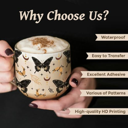 UV DTF Cup Wraps Transfer Stickers Bohemian Divination Pattern, 10 Sheets Waterproof Custom Vinyl Transfer Sticker 16oz Coffee Glass Cup Tumbler Bottle Mug Decals for Men Women - style: Bohemian Divination
