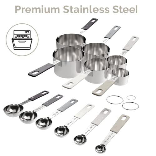 22-Piece Stainless Steel Measuring Cups and Spoons Set, Tad Dash Pinch Smidgen Drop Mini Measuring Spoons, Measuring Stick Leveler, Measurement Conversion Chart Fridge Magnet, (Charcoal) - color: Charcoal