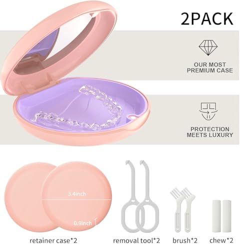 2 Pack Retainer Case with Mirror, Aligner Case Kit for Invisalign - color: 2 Pack - PinkMirror