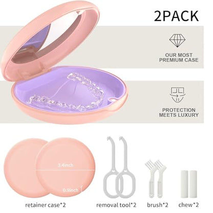 2 Pack Retainer Case with Mirror, Aligner Case Kit for Invisalign - color: 2 Pack - PinkMirror