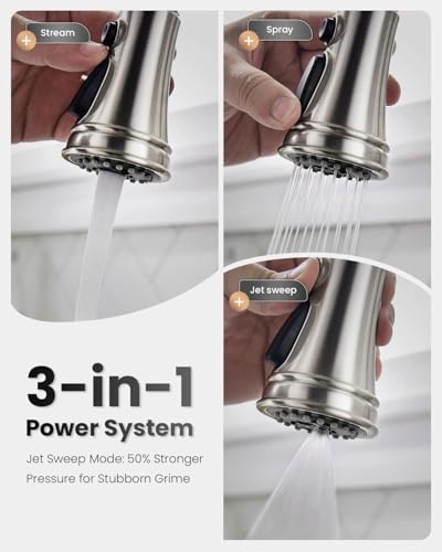 APPASO Patented Brushed Nickel Kitchen Faucet, Lead-Free Single Handle Kitchen Faucet with Pull Down Sprayer for RV Bar Laundry, cUPC-Certified Pull-Out Hose, Water Supplies & Valve - color: Brushed Nickel