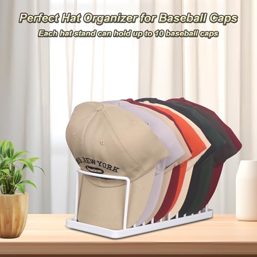 Hat Organizer for Baseball Caps - Hat Stand Holds 10 Caps | Heavy Duyt Hat Rack,Space Saving Hat Holder, No Assembly Required for Tabletop, Closet, Desk Preserves Hat Shape White - color: White 1 Pack