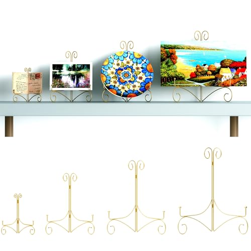 Plate Stand for Display with Hinged Folding Design, 6 Inch Picture Stands for Tables, Small Easels for Displaying Book, Art Piece, Photo and Platter, 6’’ Gold