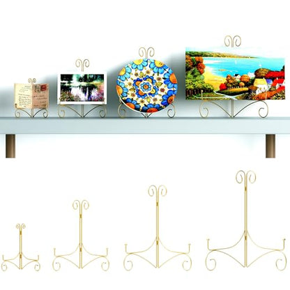 Plate Stand for Display with Hinged Folding Design, 6 Inch Picture Stands for Tables, Small Easels for Displaying Book, Art Piece, Photo and Platter, 6’’ Gold