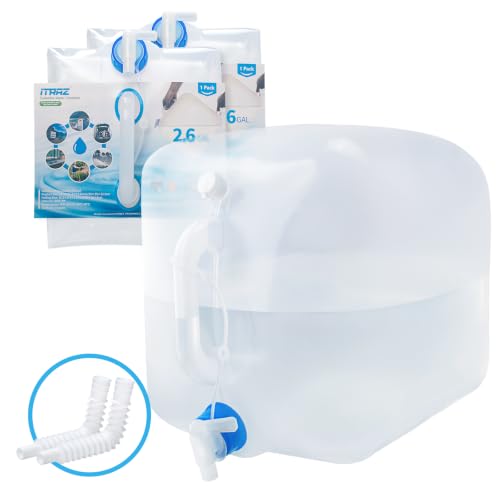 Collapsible Water Container with Spigot, 2×2.6 Gallon BPA Free Camping Water Storage Jug Carrier for Outdoors Hiking Backpack RV&Emergency, Survival Water Canteen-Portable Foldable Transparent