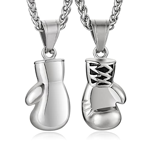 HZMAN Boxing Glove Bible Verse Pendant Stainless Steel Necklace - color: Silver