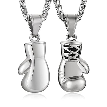 HZMAN Boxing Glove Bible Verse Pendant Stainless Steel Necklace - color: Silver