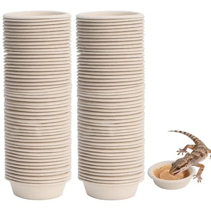 100 Pcs Large Gecko Food Cups - 1oz Disposable Biodegradable Plant Fiber Feeding Bowls, Terrarium Accessories for Crested Gecko, Lizards & Reptile Pets