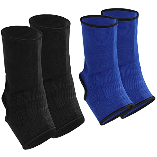 Geyoga 2 Pairs Muay Thai Ankle Support Compression Ankle Sleeve Boxing Foot Braces for Men Breathable Women Foot Wraps Support for Martial Arts Kickboxing Gym Running(Black, Blue,L) - color: Black, Blue, size: L