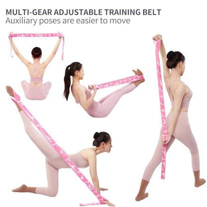 12 Loop Resistance Stretch Band, Numbered Flexibility Strap for Exercise, Physical Therapy, Yoga, Pilates, Dance, Gymnastics and Rehab Training, Adjustable Stretching for Splits, Ballet,Home Workouts - color: Pink