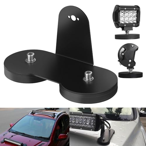 Magnetic Light Bar Mounting Brackets, AKD Part 2PCS Powerful LED Light Magnetic Base Sucker Holder Universal Side-Mounted Brackets Kit for Straight Curved Light Bar on Hood Roof - color: Black Magnetic Big