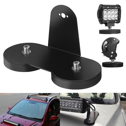 Magnetic Light Bar Mounting Brackets, AKD Part 2PCS Powerful LED Light Magnetic Base Sucker Holder Universal Side-Mounted Brackets Kit for Straight Curved Light Bar on Hood Roof - color: Black Magnetic Big