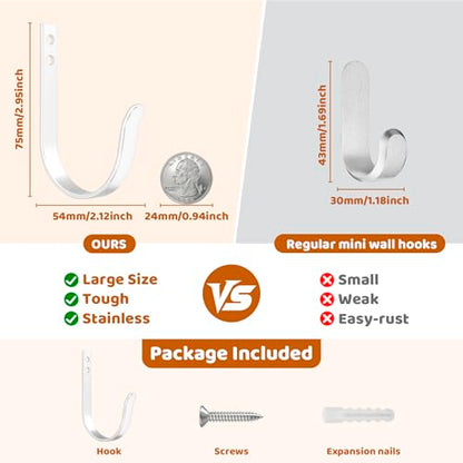Heavy Duty Metal Wall Hooks 22LB, 4 Pcs White Large Coat Hooks Wall Mount - color: White