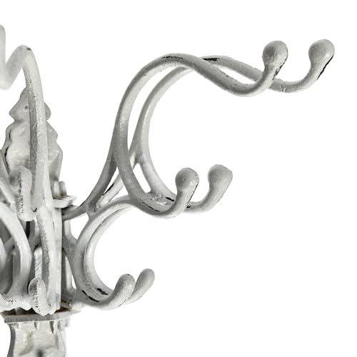 Creative Co-Op Antique Decorative Cast Iron Multi Hook Wall Hanger with 15 Hooks, Distressed White - color: White
