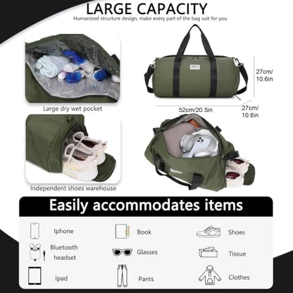 BESMART Gym Bags for Men with Side Pocket,38L Large Sports Gym Duffle Bag | Adjustable Strap&Shoe Compartment, Waterproof, Spacious, Wet Pocket, Durable Duffel Bag for Gym,Travel, Fitness,Olive Green - color: Olive Green With Tpu Pocket