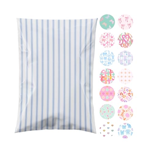 14.5x19 Designer Poly Mailer 100 Pack Heavy Duty Waterproof Self Seal Shipping Bags for Small Business Large Mailing Envelopes Bulk Tear Resistant Packaging Blue Stripe - color: Blue Stripes, size: 14.5x19