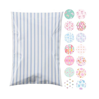 14.5x19 Designer Poly Mailer 100 Pack Heavy Duty Waterproof Self Seal Shipping Bags for Small Business Large Mailing Envelopes Bulk Tear Resistant Packaging Blue Stripe - color: Blue Stripes, size: 14.5x19