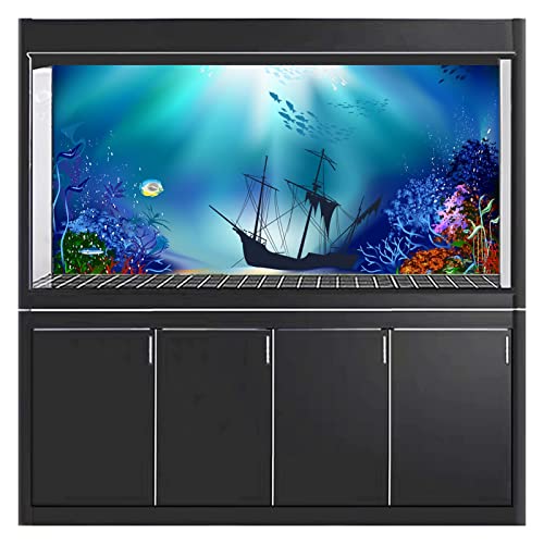 3D Fish Tank Background Backdrop Univeral Aquarium Decorative Paper - Deep Sea Aquarium Background Poster PVC Self Adhesive Fish Tank Decor Landscape,A,122x46 cm - color: A, size: 122x46 cm
