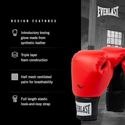 Everlast Prostyle 2 Boxing Gloves, Entry Level Training Gloves for Men and Women, Secure Fit Hook and Loop Closure & Ventilation, Heavy Bag & Speedbag Training - color: Red, size: 12 oz