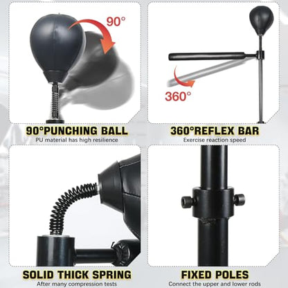 INNOLIFE Punching Bag with 360°Spinning Bar Speed Trainer with Two Balls | Training Boxing Ball with Reflex Bar Free Standing, Adjustable Height for Adult
