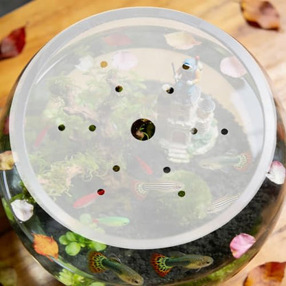 Round Aquarium Cover Lid: 7.48'' Clear Acrylic Aquarium Fish Tank Anti Jump Lid, Multi Hole Efficient Water Maintenance for Turtles Reptiles Shrimps Fish