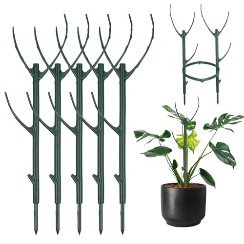 5 Pack Monstera Plants Support Stackable Plant Support Stakes Pothos Climber Supports Vine Plant Sticks Stakes with Plants Clips Ties for Indoor Outdoor Vine Orchid Perfect Moss Pole Replacement