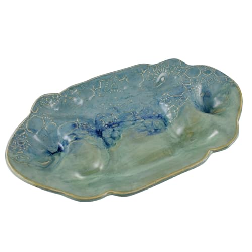 American Made Stoneware 13" Shrimp Serving Plate Tray, Ocean Lace Pottery Collection