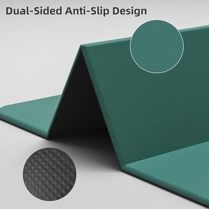 HAHE 7-Fold Design Extra Thick Yoga Mat 72"L x 24"W x 0.47", TPE | Fitness Exercise Mats, Non-Slip Foldable Yoga Mat, High Density, Portable for Men & Women, Yoga, Pilates, Home Gym - color: Dark Green & Black