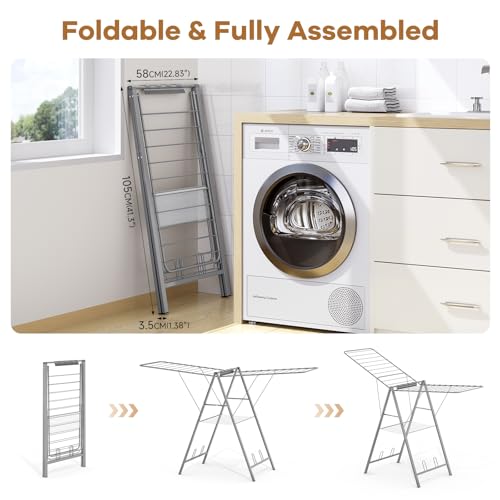 APEXCHASER 6 Height Adjustable Clothes Drying Rack with Shoe Slots, Grey - color: Gray