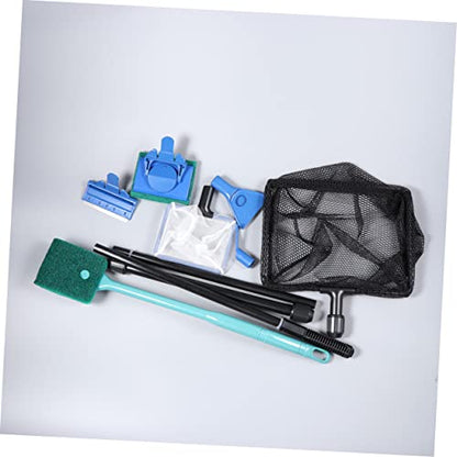 Aquarium Durable Fish Tank Tools Kit with Gravel Rake Scraper Plant Fork Sponge Brush Net for Easy Aquarium Maintenance Green
