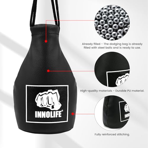 INNOLIFE Boxing Slip Bag, Boxing Dodge Hide Speed Bag Maize Ball Leather Ball for Reflex Training, Boxing, Kickboxing, MMA Pendulum Training - style: Black (Filler Already Included)