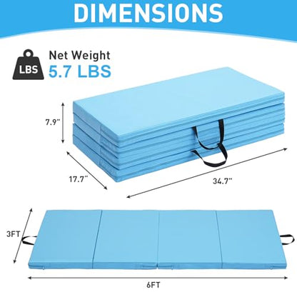 Gymnastics Mat, 3x6FT / 4x8FT 2" Thick Kids' Folding Tumbling Mat - color: 3x6FT-Light Blue