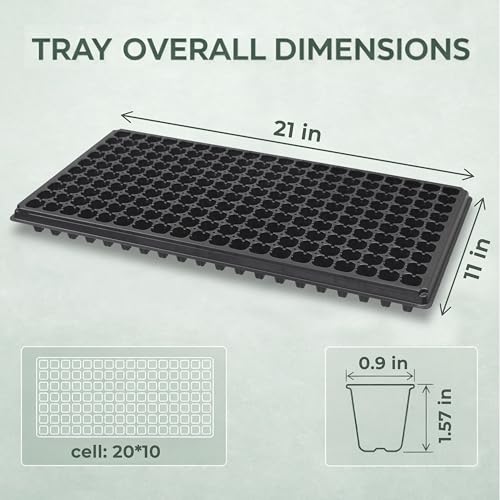 Gardzen 10 Pack 200 Cell Seed Starter Trays, 1.5" Deep Plug Tray for Seedlings, Durable Seedling Trays with Drainage Holes, Fit Standard 1020 Drip Tray for Indoor&Outdoor Use