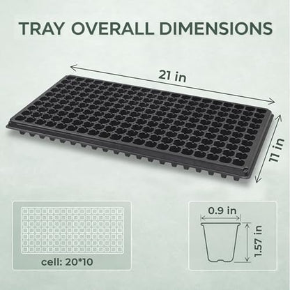 Gardzen 10 Pack 200 Cell Seed Starter Trays, 1.5" Deep Plug Tray for Seedlings, Durable Seedling Trays with Drainage Holes, Fit Standard 1020 Drip Tray for Indoor&Outdoor Use