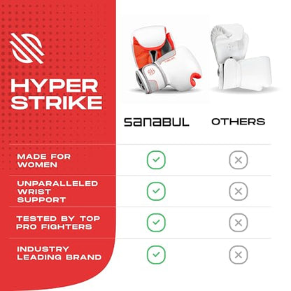 Sanabul Hyperstrike Boxing Gloves for Women, Kickboxing MMA Muay Thai Gloves, Training Sparring Punching Heavy Bag. - color: Red/White, size: 10 oz
